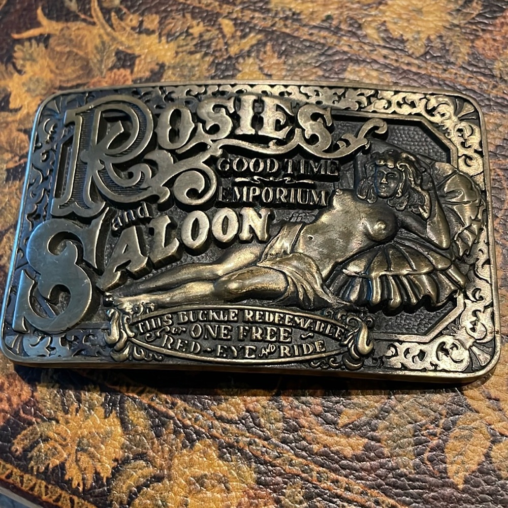 Award Design Metals Solid Brass Belt Buckle Rosie’s Good Time Emporium & Saloon